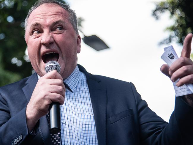 Barnaby Joyce speaks during an anti-abortion rally in Hyde Park, Sydney, Sunday, September 15, 2019. Members of Parliament joined pro-life and pro-family groups, women's advocates, faith leaders and thousands of people from across the state to rally against the Reproductive Health Care Reform Bill 2019. (AAP Image/James Gourley) NO ARCHIVING