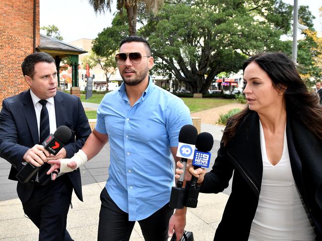 Salim Mehajer arrives at Parramatta District Court with a bandaged hand. Picture: Joel Carrett