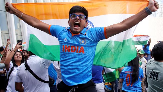 Supporters of India celebrate their victory at the Oculus in Lower Manhattan. Picture: Leonardo Munoz / AFP