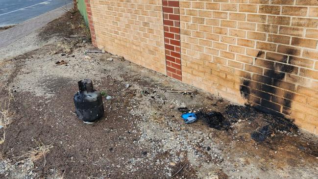 Someone attempted to ignite a gas cylinder near the fence of Al-Khalil Mosque at the corner of Audley Street and Sheffield Street in Woodville. Picture: Islamic Society of South Australia