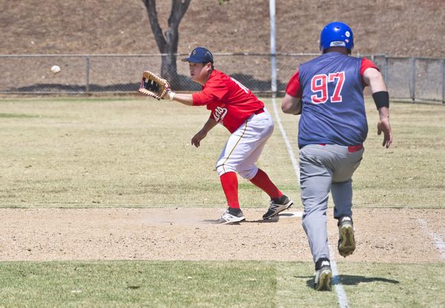 Anthony Prowse, Rangers out at first by Sungjun Boo, Indians.