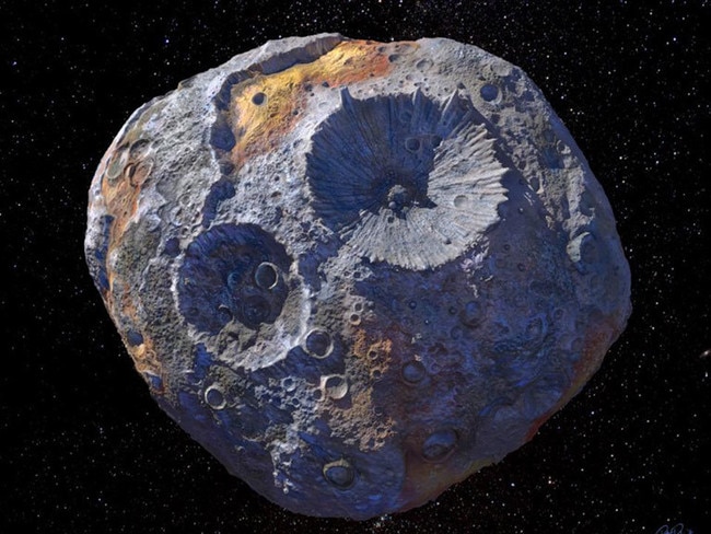 Artist's concept of the asteroid 16 Psyche, which is thought to be a stripped planetary core. Image credit: Maxar/ASU/P. Rubin/NASA/JPL-Caltech