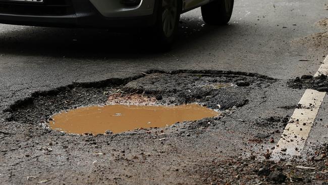 A pothole at Church Point. Picture: Tim Hunter.