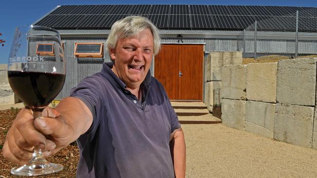 Three cheers to new beginnings. James Tilbrook will open the doors to his new cellar door over the Easter weekend, 15 months after losing 90 per cent of his vineyard in the Cudlee Creek bushfires. Picture: Tom Huntley