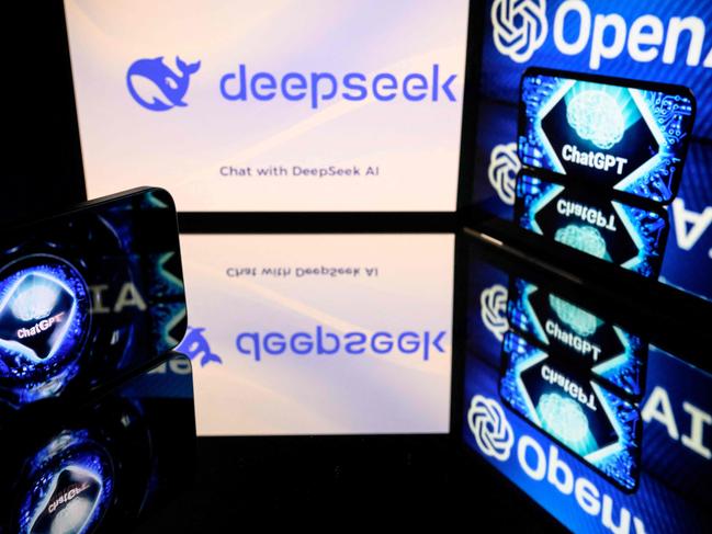 This illustration photograph shows screens displaying the logo of DeepSeek, a Chinese artificial intelligence company that develops open-source large language models, and the logo of OpenAI's artificial intelligence chatbot ChatGPT on January 29, 2025 in Toulouse, southwestern France. On 10 January 2025, DeepSeek released its first free chatbot app, based on the DeepSeek-R1 model which had surpassed ChatGPT as the most-downloaded free app on the iOS App Store in the United States, causing Nvidia's share price to drop by 18%. (Photo by Lionel BONAVENTURE / AFP)