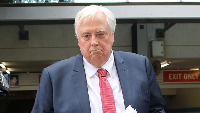 Embattled businessman Clive Palmer exits the Brisbane Federal Court after being questioned over his failed nickel company. Picture: Jack Tran