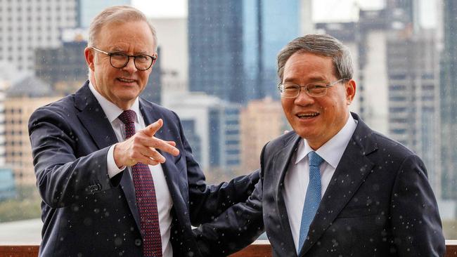 Prime Minister Anthony Albanese and China's Premier Li Qiang in Perth on June 18. Picture: AFP