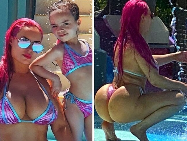 Coco Austin slammed for ‘inappropriate’ G-string bikini at water park. Picture: Instagram/CocoAustin