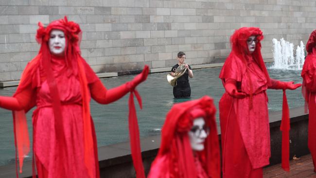 The colourful costumes were on display in front of the National Gallery of Victoria. Picture: David Crosling