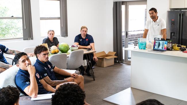 Sydney Roosters Academy members attend a nutrition session with Anthony Minichiello. Picture: Roosters digital