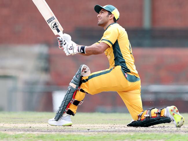 Box Hill v Endeavour Hills at Box Hill City Oval, December 11, 2021 in Balwyn North.   Unmukt Chand of Endeavour Hills in action.  Picture : George Sal