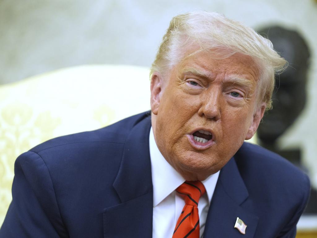 President Donald Trump speaks during a meeting with Canadian Prime Minister Mark Carney in the Oval Office of the White House. Picture: AP Photo/Evan Vucci