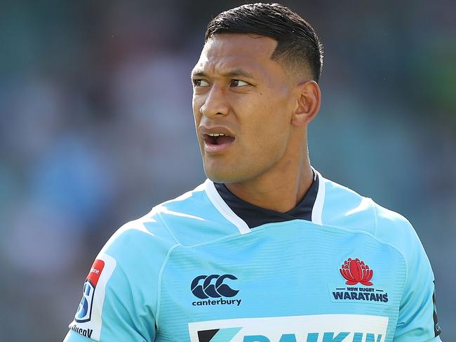 SYDNEY, AUSTRALIA - MARCH 18:  Israel Folau of the Waratahs looks on during the round five Super Rugby match between the Waratahs and the Rebels at Allianz Stadium on March 18, 2018 in Sydney, Australia.  (Photo by Mark Metcalfe/Getty Images)