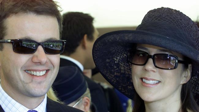 Crown Prince Frederik of Denmark and Mary Donaldson at Flemington as they await the running of the Melbourne Cup in 2002. Picture: Richard Cisar-Wright