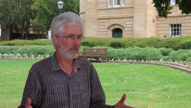 Tasmanian Conservation Trust CEO Peter McGlone speaks to the media on Parliament Lawns in Hobart on Friday, February 7, 2025.