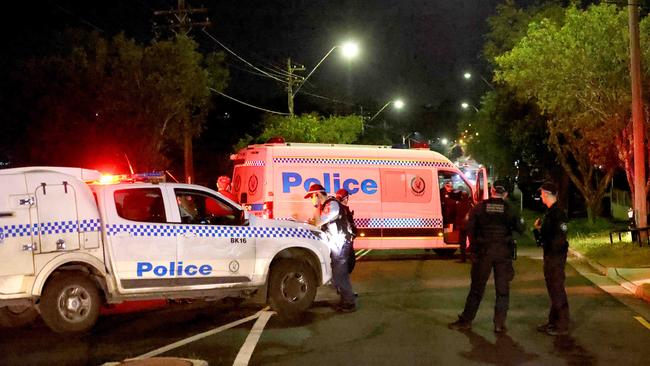 Police at the crime scene on Saturday. Picture: Damian Shaw