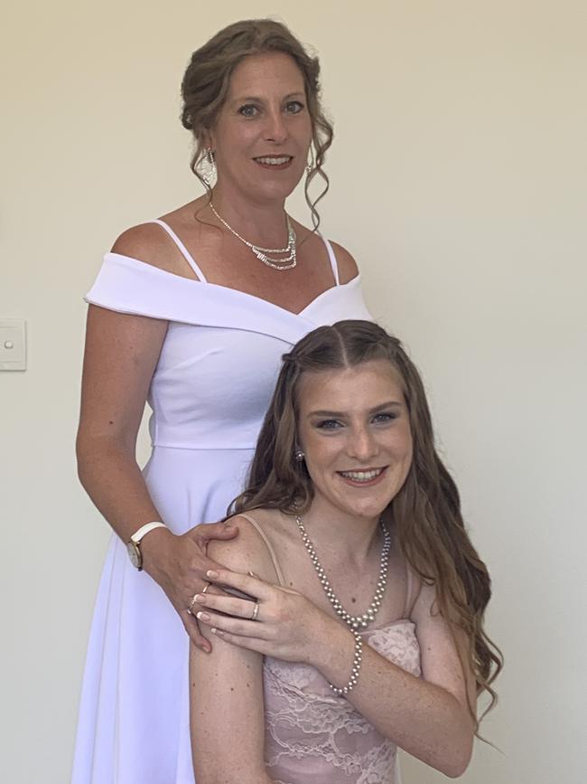 Abigail McAllister and her mother Rebecca McAllister all dressed up at the Victory College Graduation. Picture: Rebecca McAllister