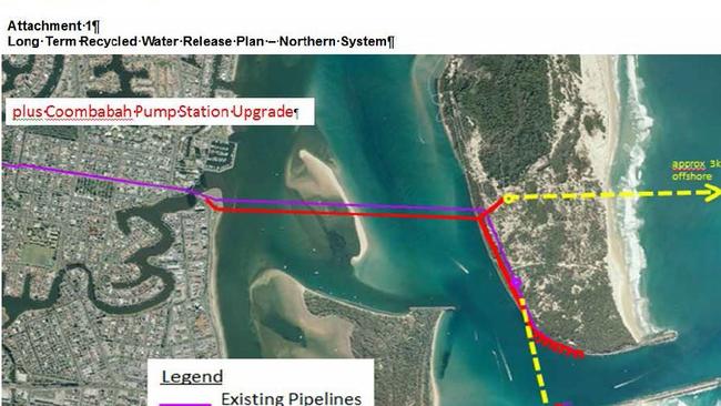 A map showing the Gold Coast long term recycled water plan to include South Stradbroke Island