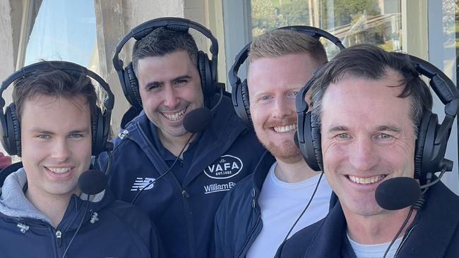 VAFA commentators Josh Hereot, Joe Pignataro and Nick Duxson with Andrew Dillon. Picture: Supplied