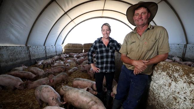 Angie and Graeme Dent at their West Australian piggery. Picture: Colin Murty