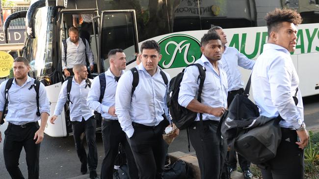 The All Blacks arrive at the Inter Continental Hotel in Double Bay on Sunday.