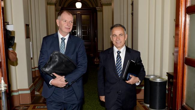 John Pesutto (right) has been ousted as Victorian Liberal leader. Picture: NewsWire / Andrew Henshaw