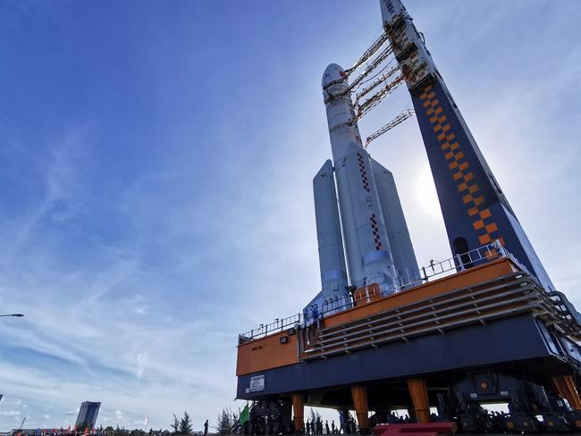 A Long March 5 rocket being transferred before a planned launch in Wenchang in China's southern Hainan province. Picture: AFP