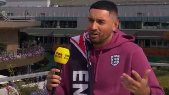 Nick Kyrgios appeared alongside Tim Henman at the BBC desk. Photo: BBC.