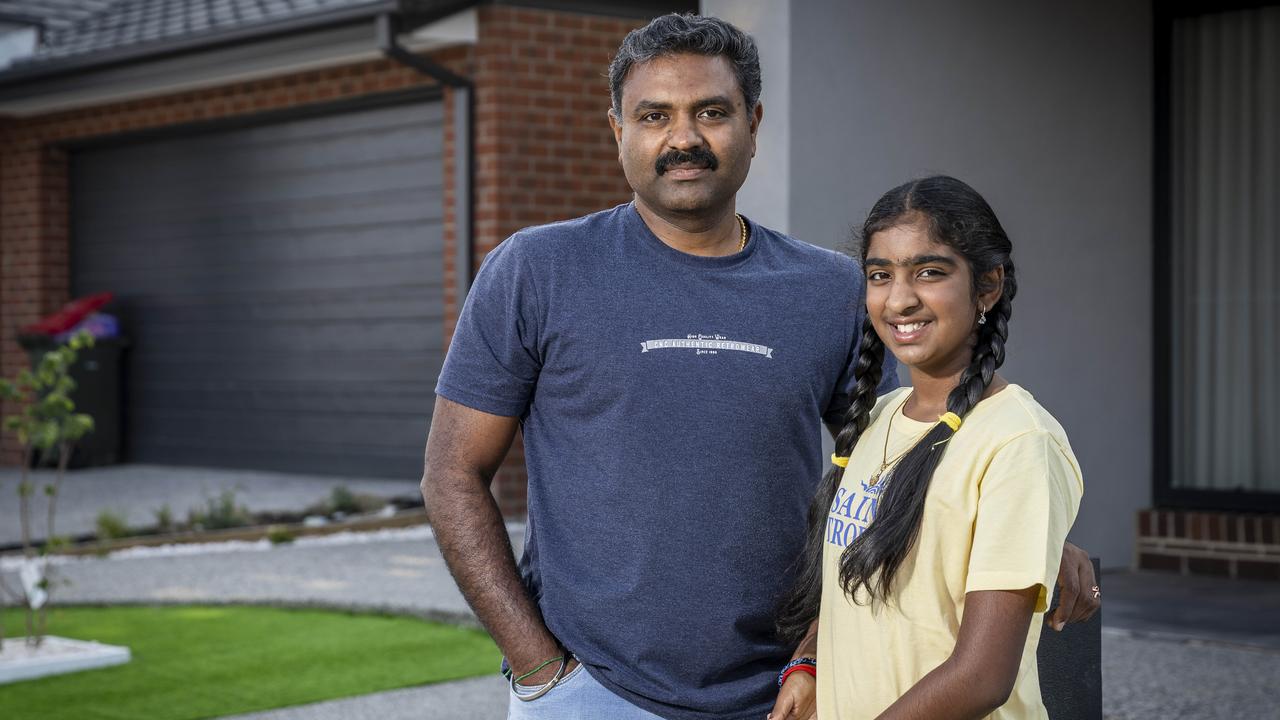 Muthu and his family have made significant financial sacrifices to pay their mortgage repayments since interest rates skyrocketed. Muthu Mahesh and his daughter Ashwa. Picture: Jake Nowakowski