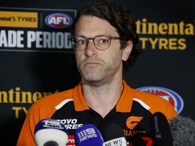 NCA. MELBOURNE, AUSTRALIA. October 7 , 2024.  AFL . Trade Period day 1.   Greater Western Sydneys list manager Adrian Caruso  at Marvel Stadium today  .  Pic : Michael Klein