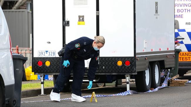 Emergency services on Kembla St at Croydon Park on Tuesday morning. Picture: NewsWire/Gaye Gerard