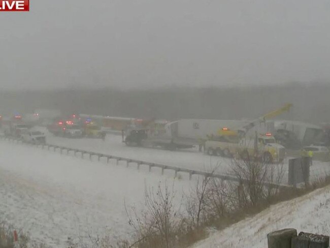 Four people were killed in a 50-car pileup in Ohio has winter storms lashed the US. Picture: Twitter