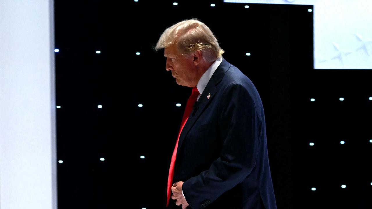 Former US President and Republican presidential candidate Donald Trump leaves the stage during a commercial break as he participates in the first presidential debate. (Photo by Andrew Caballero-Reynolds/AFP)