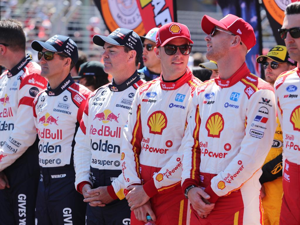 2019 Supercheap Auto Bathurst 1000, Virgin Australia Supercars Championship. Start of the race. Drivers line up for the national anthem. Picture Rohan Kelly