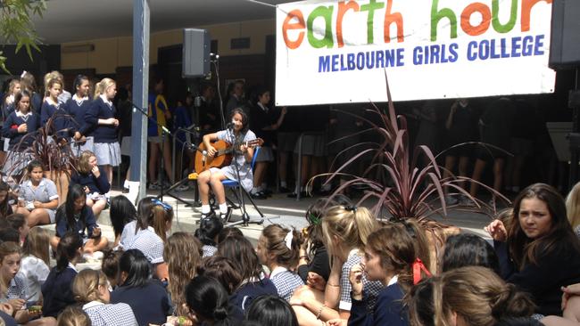 Elsa Tuet-Rosenbery, originally from Melbourne, played at earth hour concert at Melbourne Girls College, Richmond