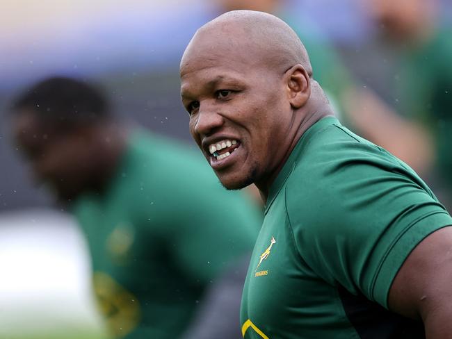 DOMONT, FRANCE - OCTOBER 23:  Bongi Mbonambi looks on during a South Africa training session ahead of their Rugby World Cup France 2023 Final match against New Zealand at Stade des Fauvettes on October 23, 2023 in Domont, France. (Photo by David Rogers/Getty Images)