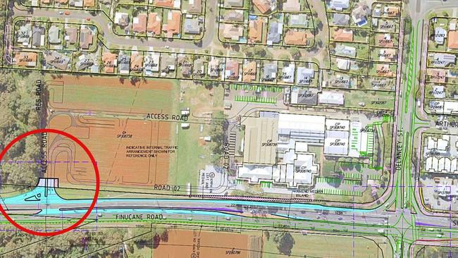 A map showing the site of the proposed intersection from Finucane Rd to the hospital. Graphic: Contributed
