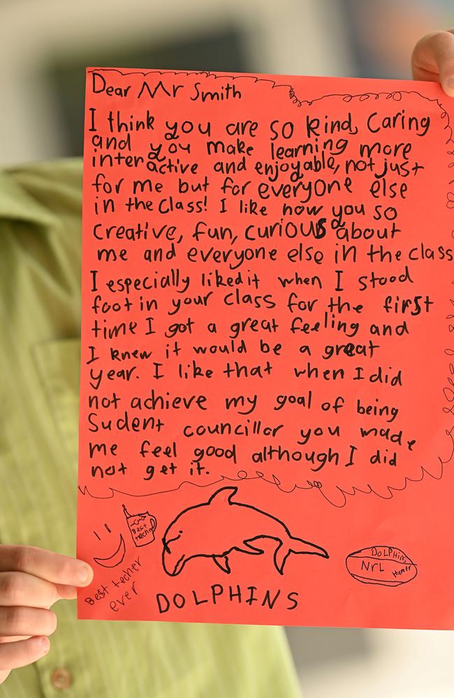 Duke Migala’’s letter to his teacher Harry Smith. Picture: Lyndon Mechielsen/Courier Mail