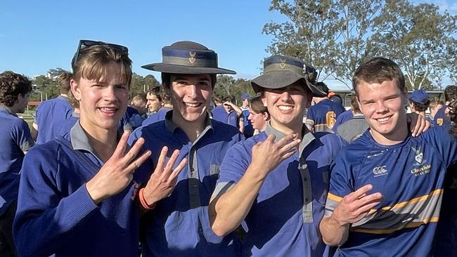 Mac Kelley and friends celebrate his three tries.