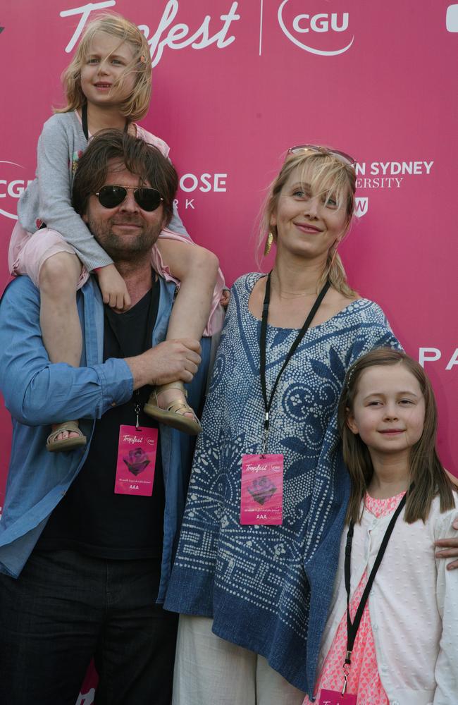 John Polson, partner Amanda Harding and their daughters ahead of the 2018 Tropfest in Sydney. Picture: AAP Image/Ben Rushton