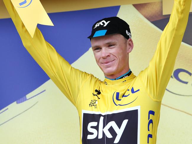 Tour de France - Stage 15 - Mende to Valence. Christopher Froome stands on the podium. Photo Sarah Reed.