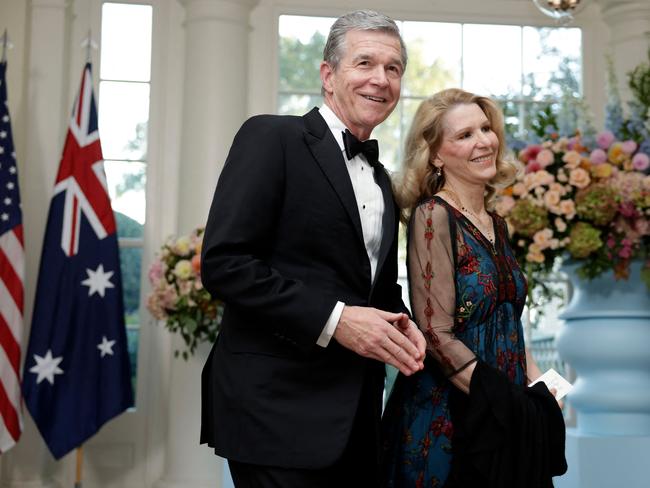 Governor Roy Cooper of North Carolina and Kristin Cooper arrive for the state dinner in honour of Prime Minister Anthony Albanese. Picture: AFP