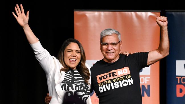 Senator Jacinta Nampijinpa Price and Nyunggai Warren Mundine in Brisbane. Picture: NCA NewsWIRE / John Gass