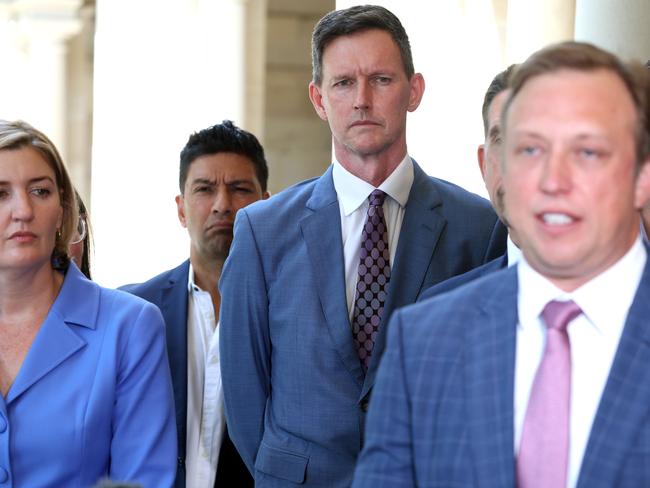 Now Opposition Leader Steven Miles with counterparts Shannon Fentiman and Mark Bailey. Mark Bailey Picture David Clark