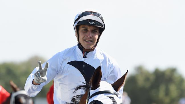 Gold Coast race meeting at Bundall.  Race 4 winner No4 Calabria ridden by Jag Guthmann- Chester. Picture: Lawrence Pinder