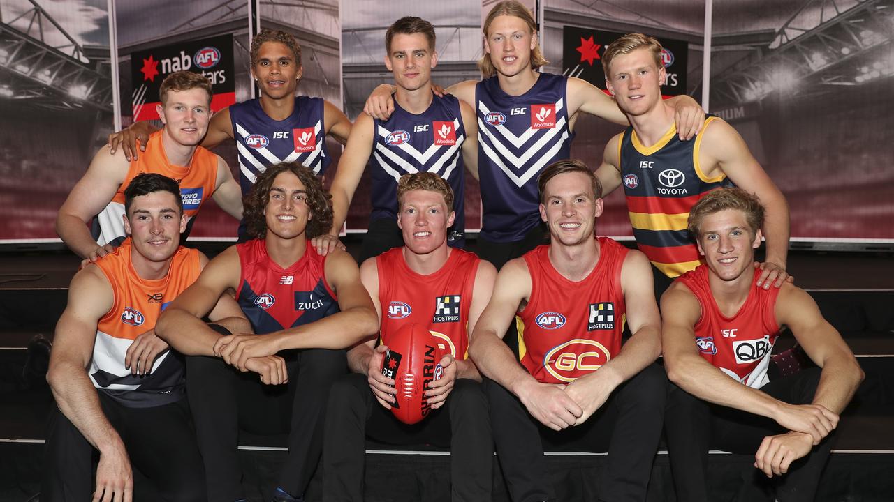 The top ten selections in the 2019 AFL national draft. (Photo by Michael Willson/AFL Photos via Getty Images)