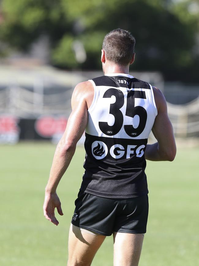 Brad Ebert wearing McCarthy’s No. 35 at Port Adelaide training in 2019. Picture: Sarah Reed