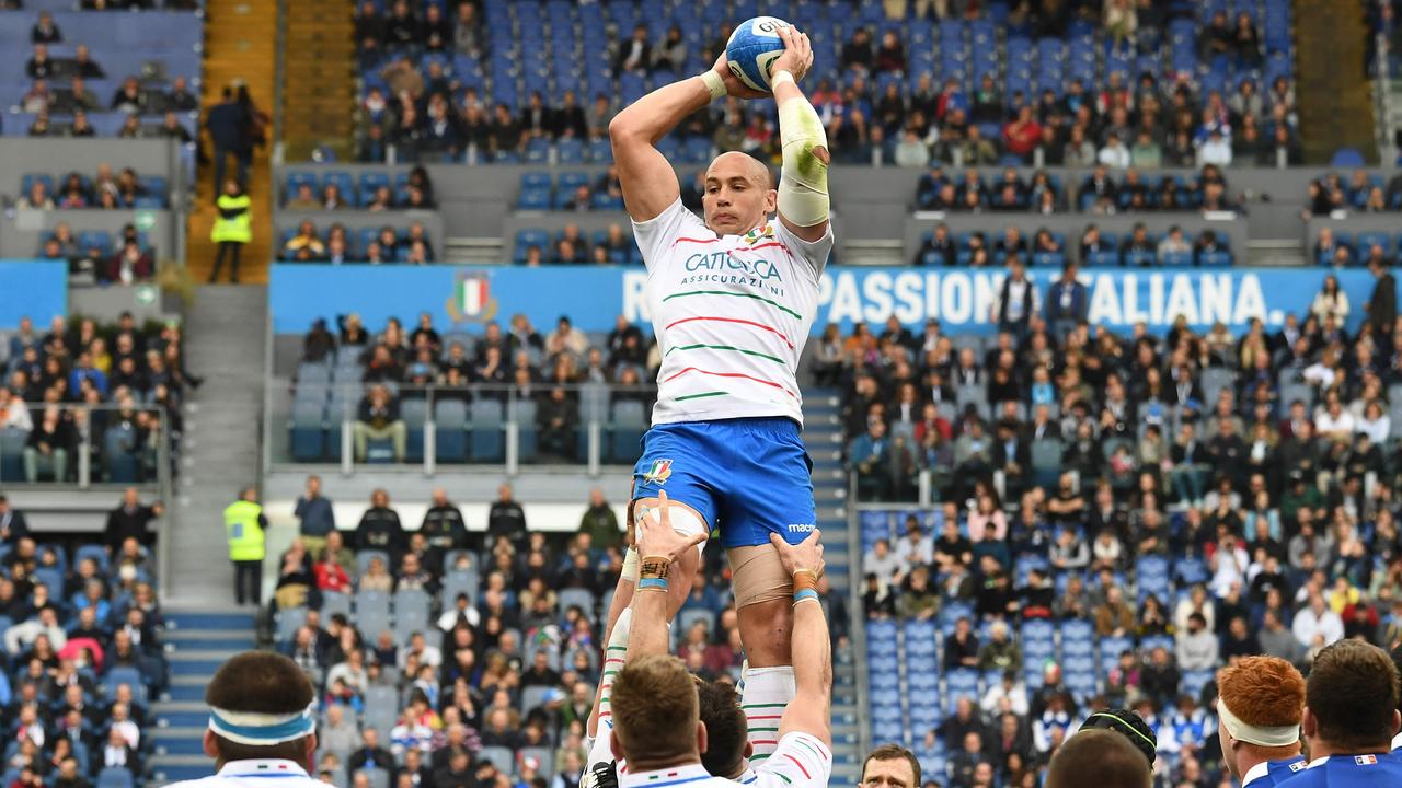 Italy’s Sergio Parisse grabs the ball in a lineout during the Six Nations.