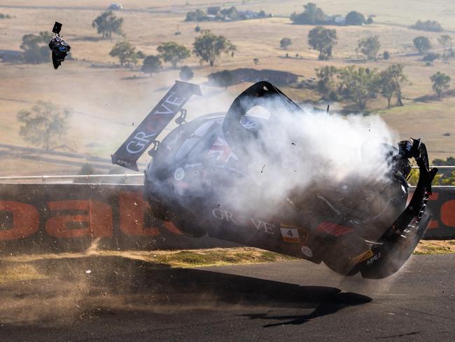 Stephen Grove was airborne after a huge crash. Picture: Daniel Kalisz/Getty Images