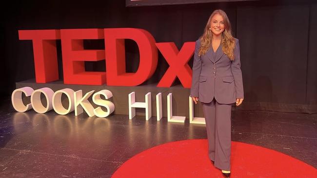 Stefanie giving a TEDx talk. Picture: Stefanie Costi